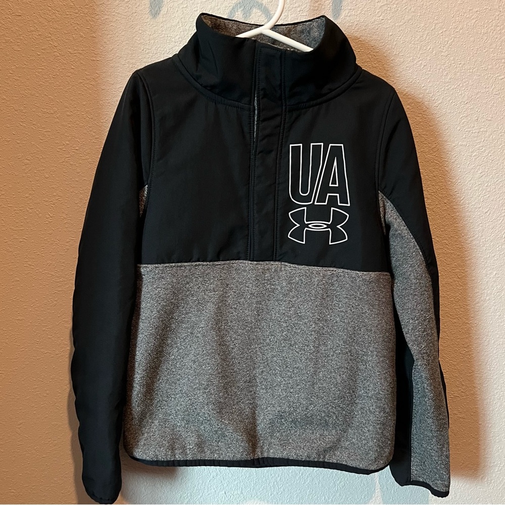 Under Armour size youth s gray and black 1/4 button pullover sweatshirt